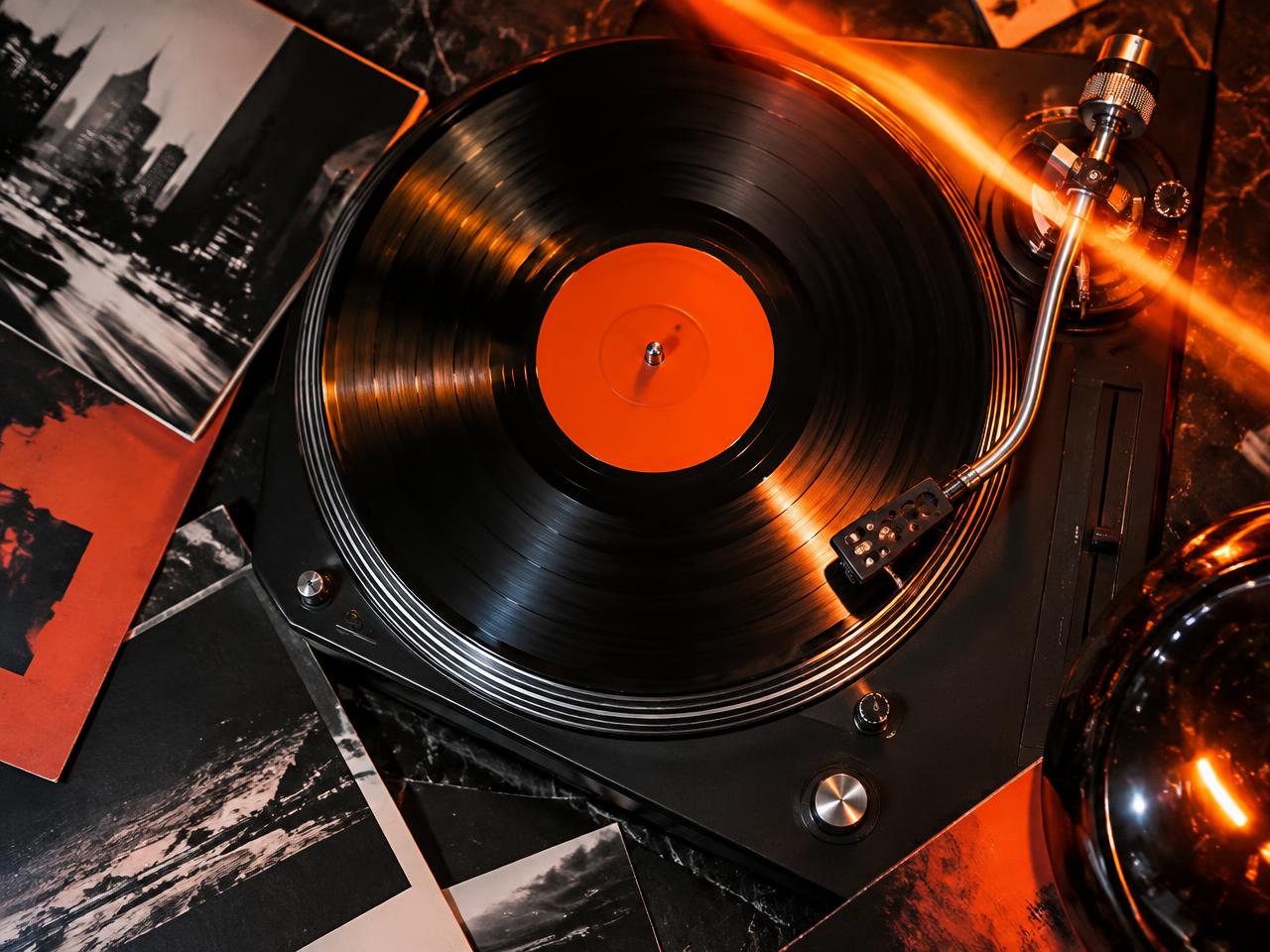 A record playing on a turntable